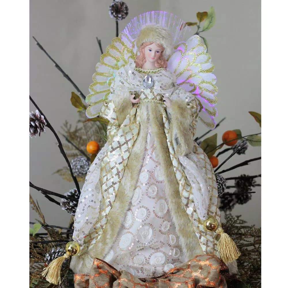 Northlight 16 in. Lighted Fiber Optic Angel Christmas Tree Topper with Golden Sequined Gown