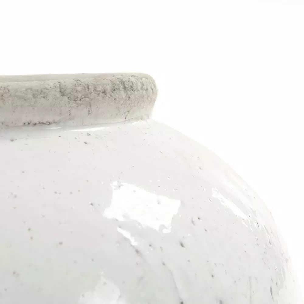 Zentique Terracotta Glazed Large Ceramic Decorative Vase - Distressed White Round Table Vase