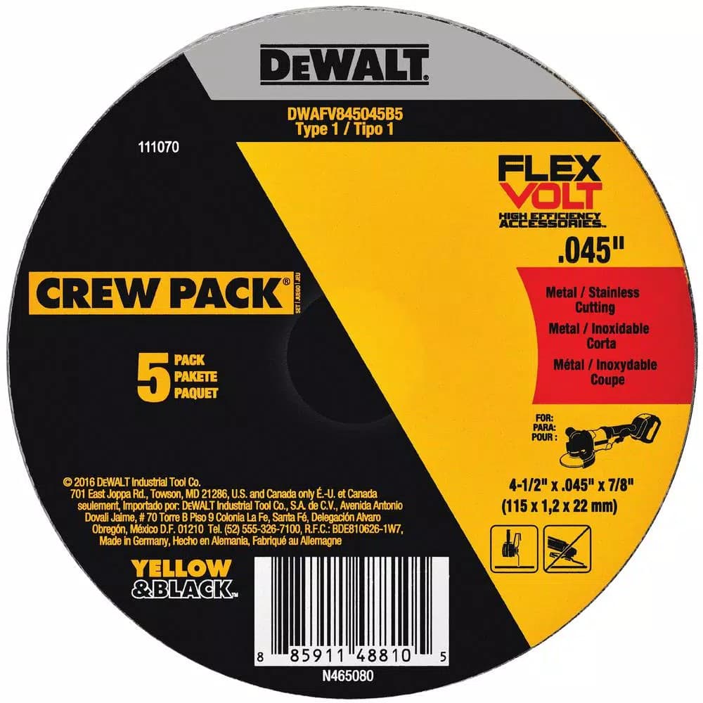 DEWALT FLEXVOLT 4-1/2 in. Ceramic Cutting Wheels, 7/8 in. Arbor, 5-Pack