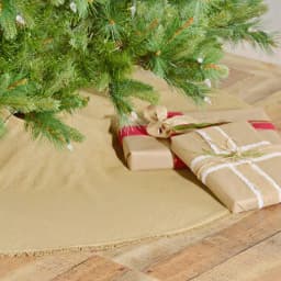 VHC Brands 48 in. Natural Burlap Christmas Tree Skirt with Fringed Edge and Taffeta Reverse thumbnail 4