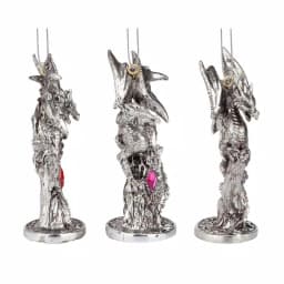 Design Toscano Three Dragons of the Amesbury Holiday Gemstone Ornament Set, 3-Piece Silver Resin thumbnail 5