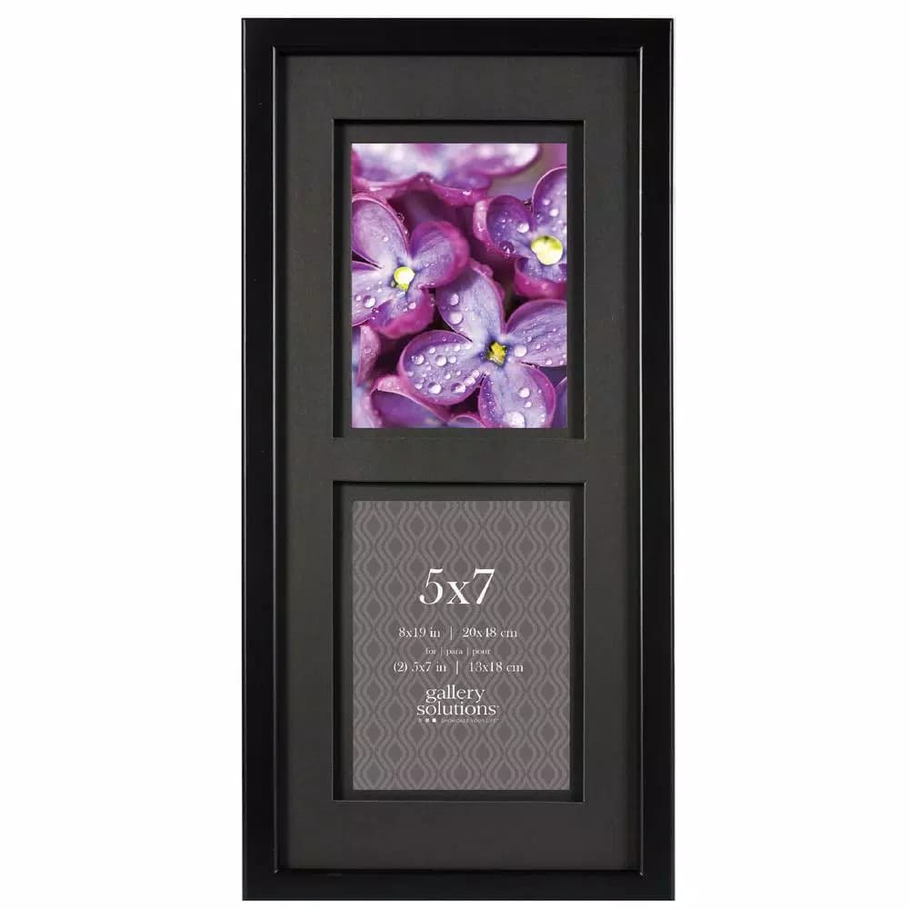 Pinnacle Gallery Solutions 8 x 19 in. Black Wood Floater Picture Frame with 5 x 7 in. Double Opening Mat