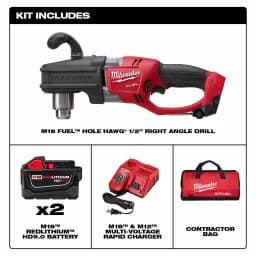 Milwaukee M18 FUEL 1/2 in. Right Angle Drill Kit with (2) 9.0 Ah Batteries and Rapid Charger thumbnail 2