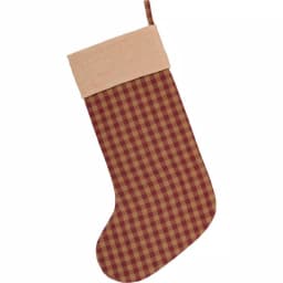 VHC Brands 20 in. Burgundy Check Primitive Christmas Button Stocking - Red and Tan Cotton/Jute Decor thumbnail 2