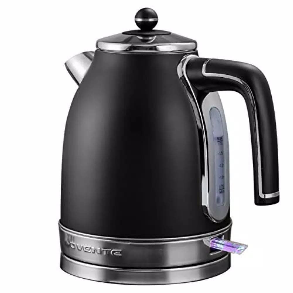 Ovente KS777 1.7L Black Stainless Steel Electric Kettle, 1500W Fast Boil with Auto Shut-Off