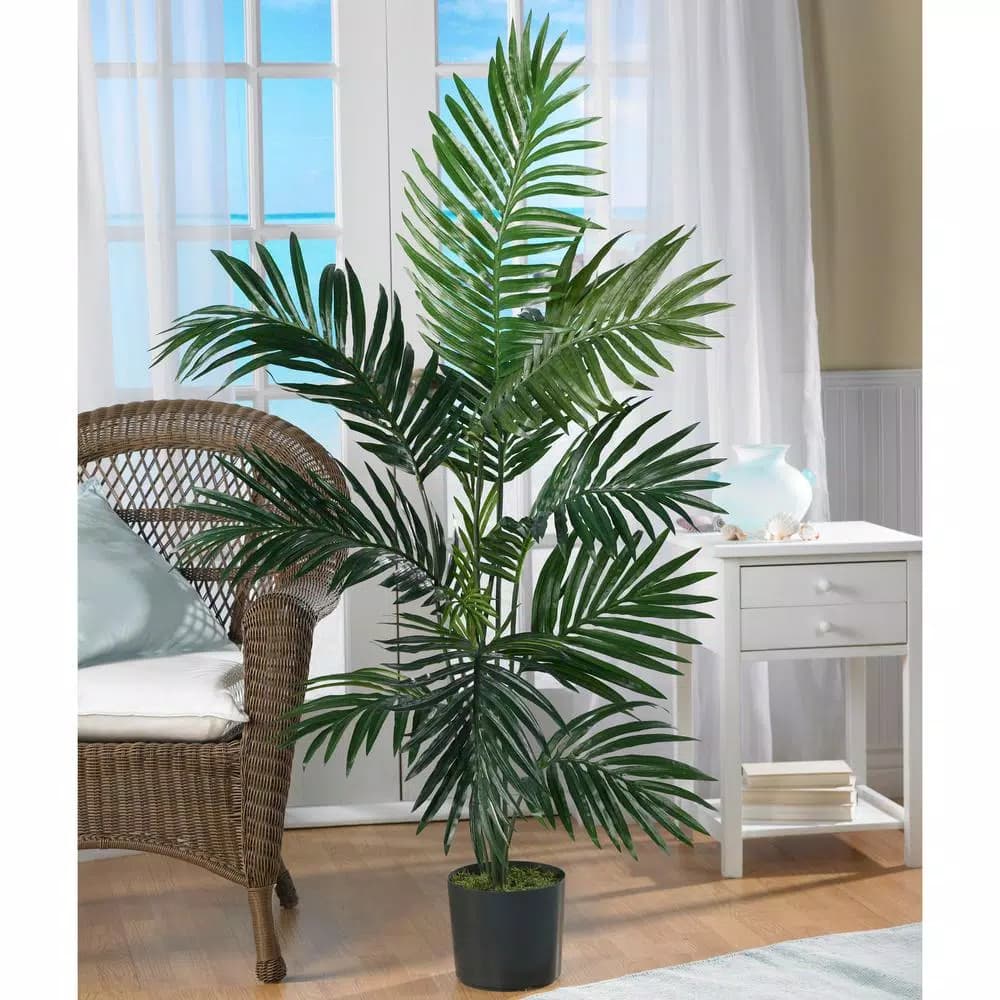 Nearly Natural 4 ft. Kentia Palm Silk Tree - Artificial Green Tropical Palm Plant