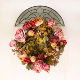 Nearly Natural 24 in. Red Peony Hydrangea Wreath with Berries and Greenery thumbnail 2