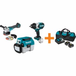 Makita 18V LXT Brushless Angle Grinder, Impact Wrench & 2 Gal. Vacuum Combo Kit with 5.0 Ah Battery & Charger thumbnail 1