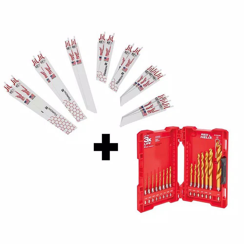 Milwaukee SAWZALL Metal Cutting Reciprocating Blade & SHOCKWAVE Titanium Drill Bit Set, 31-Piece