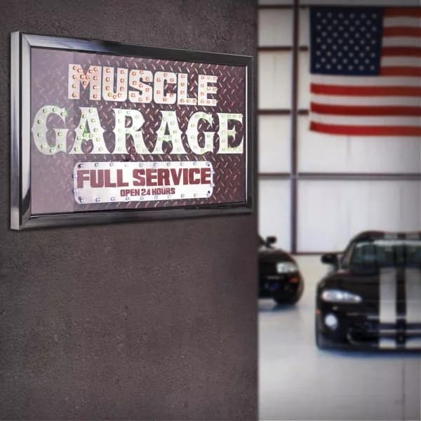 Crystal Art Gallery Muscle Garage Full Service Open 24 Hours LED Animated Wall Sign