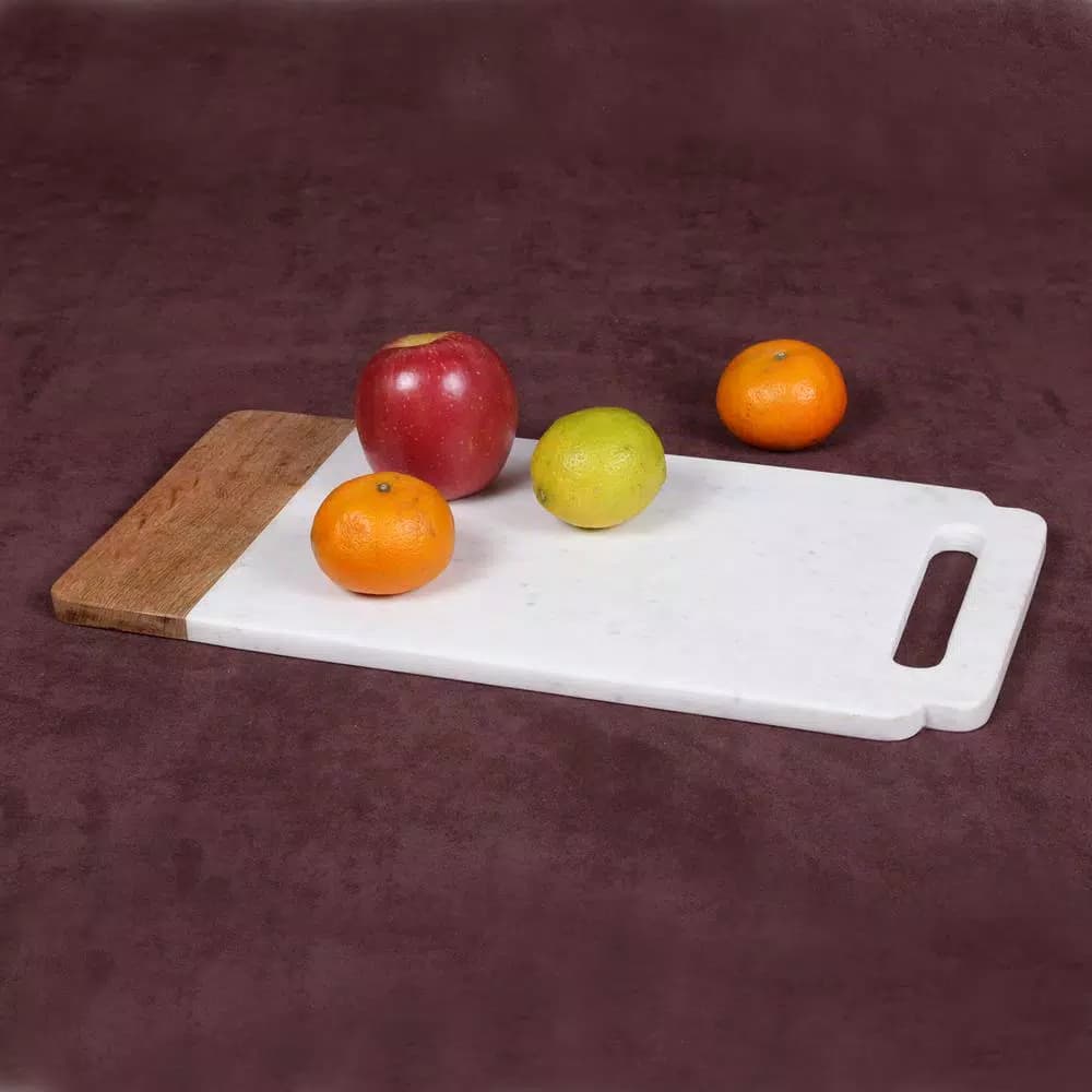 Creative Home Taj Elite Creamy White Marble and Mango Wood Serving Board, 18 x 9 in.