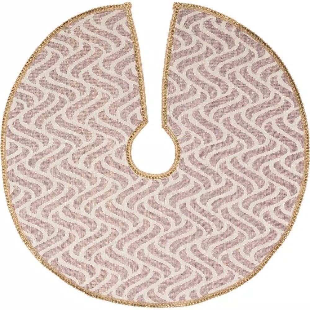 VHC Brands 21 in. Magdalene Mauve and Antique White Jacquard Christmas Tree Skirt with Bronze Sequin Trim