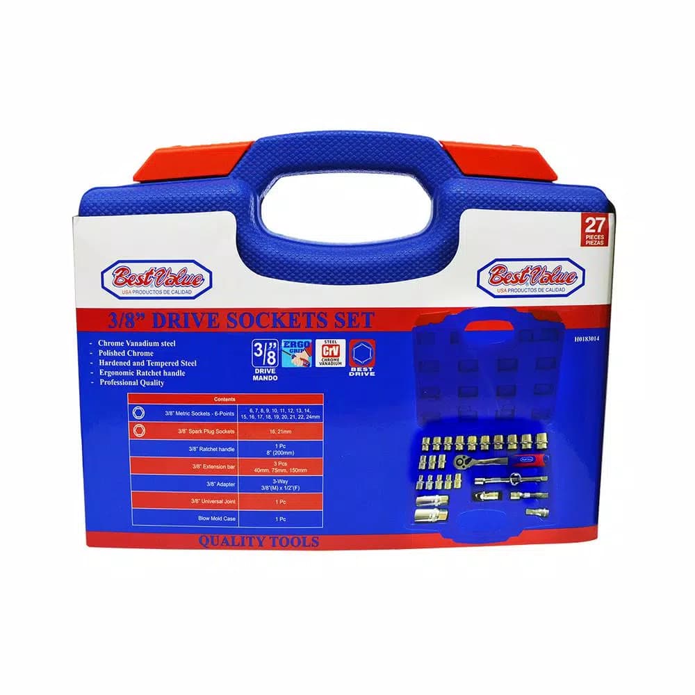 Best Value 27-Piece 3/8 in. Drive Metric Socket Set with Ratchet and Blow Mold Case