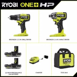 RYOBI 18V ONE+ HP Brushless 2-Tool Combo Kit: 1/2 in. Drill/Driver and 1/4 in. Impact Driver with (2) 2.0 Ah Batteries thumbnail 2