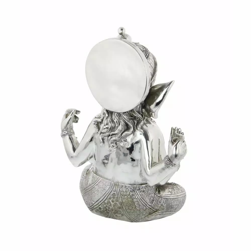 LITTON LANE 16 in. Antique Silver Sitting Ganesh Sculpture with Patterned Detailing