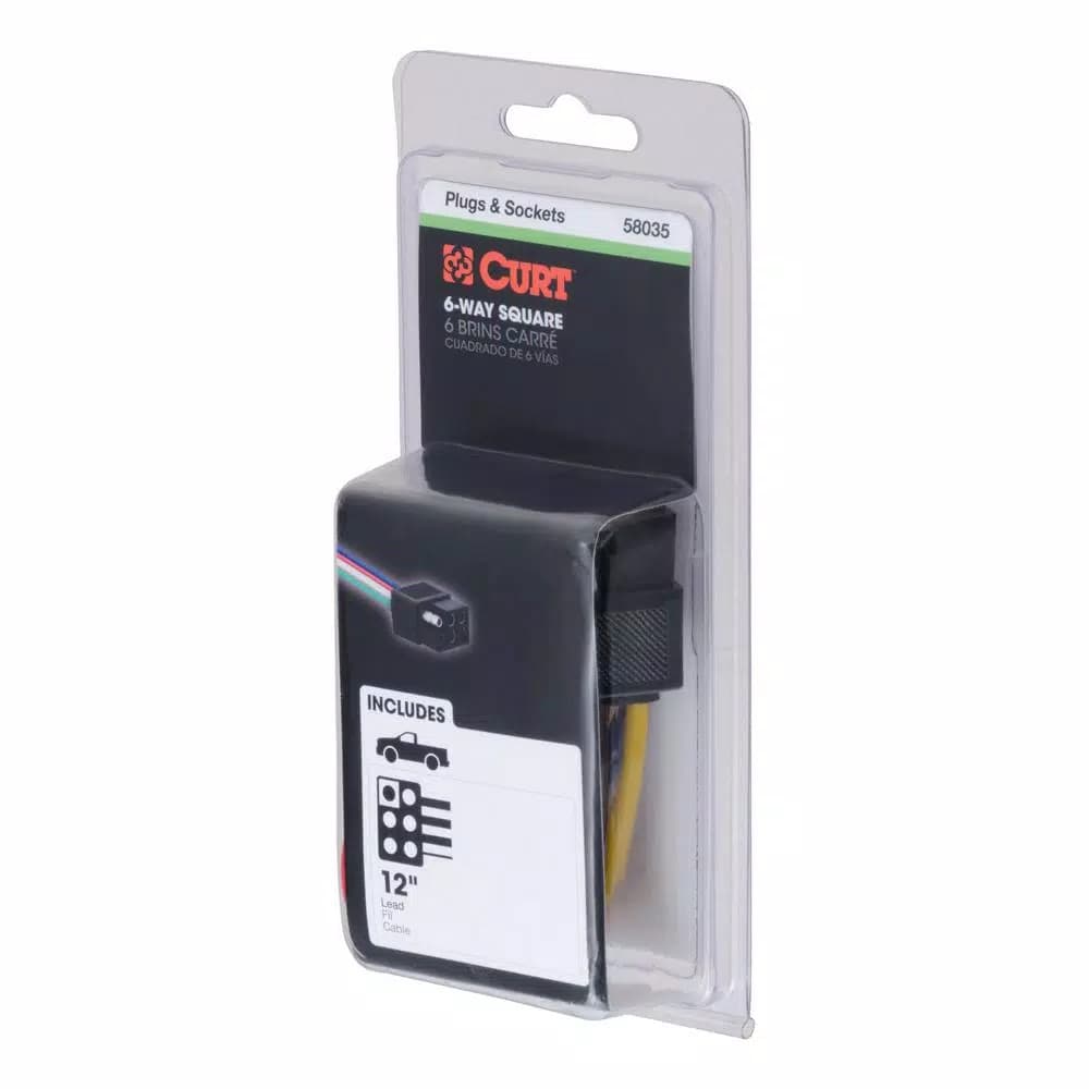 CURT 6-Way Square Trailer Connector Socket with 12" Color-Coded Wires