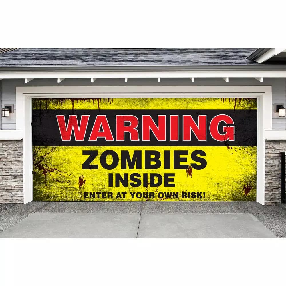 My Door Decor 7 ft. x 16 ft. Zombies Inside Halloween Garage Door Banner Mural