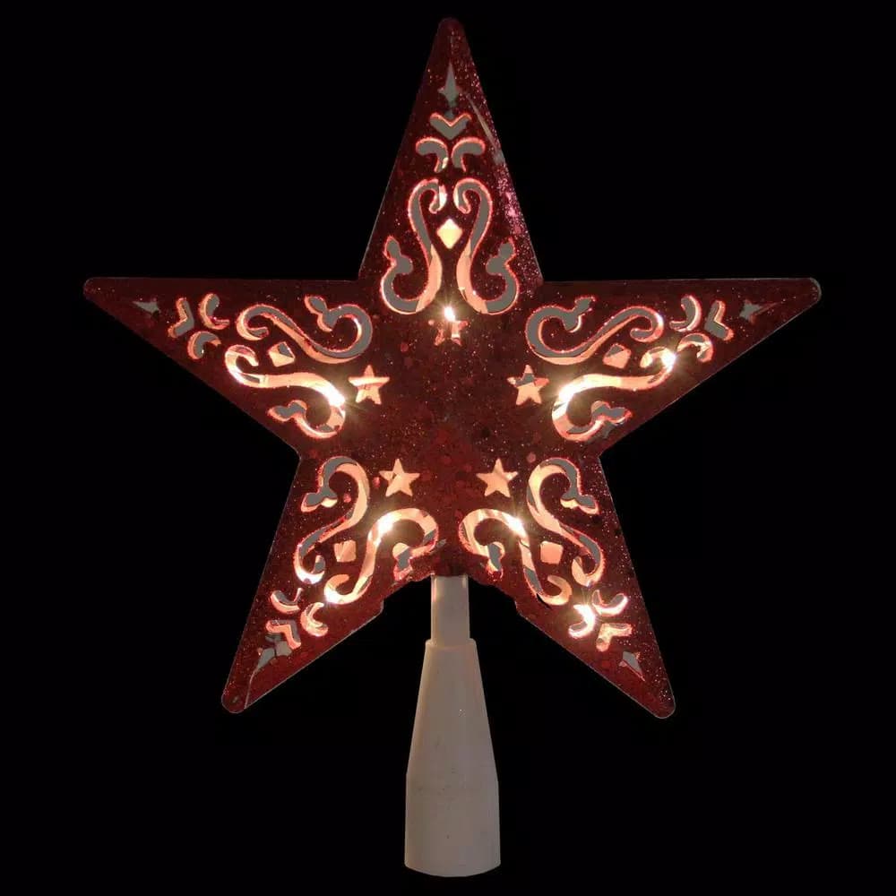 Northlight 8.5 in. Red Glitter Star Christmas Tree Topper with Clear Lights