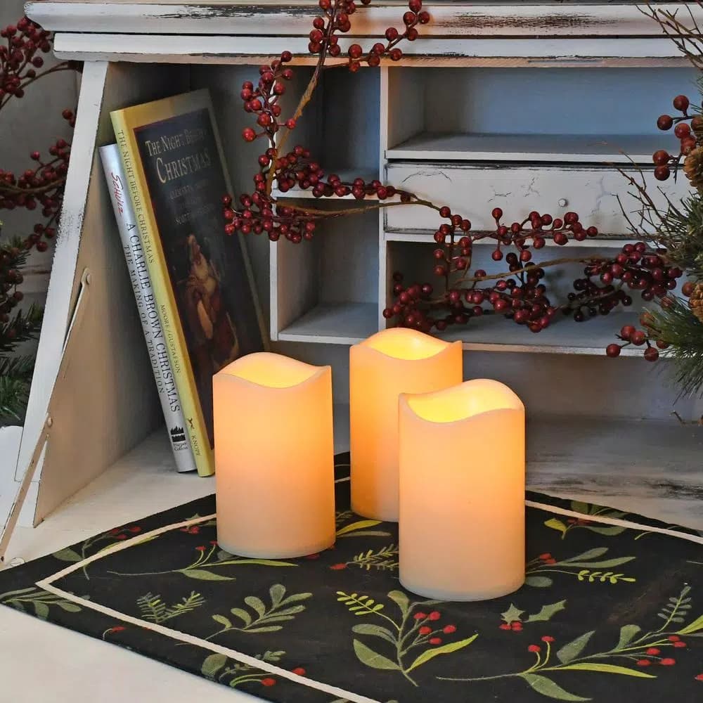 LUMABASE 4.5 in. White Pillar LED Flameless Candles, Set of 3