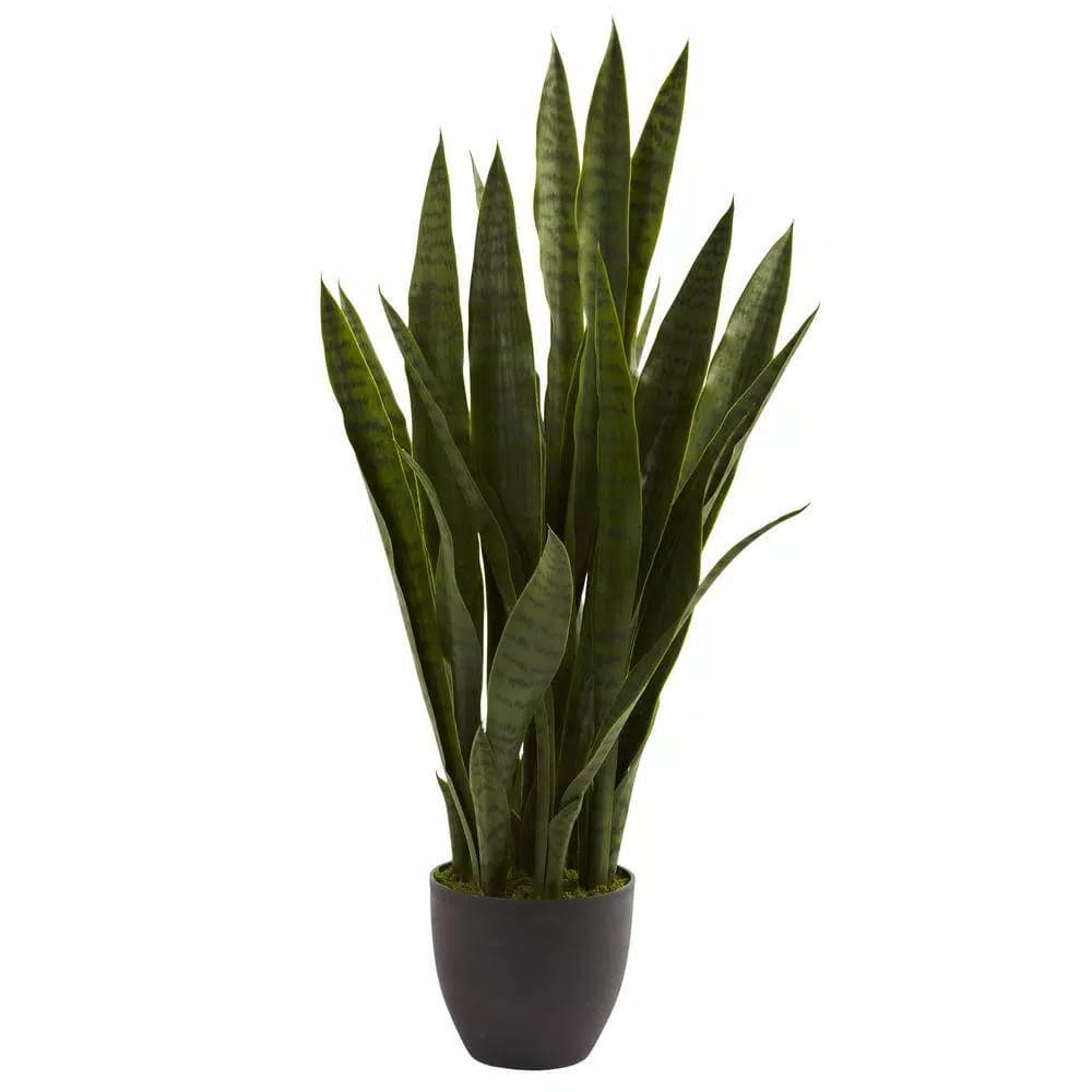 Nearly Natural Sansevieria Snake Plant with Decorative Black Planter, 35 in.