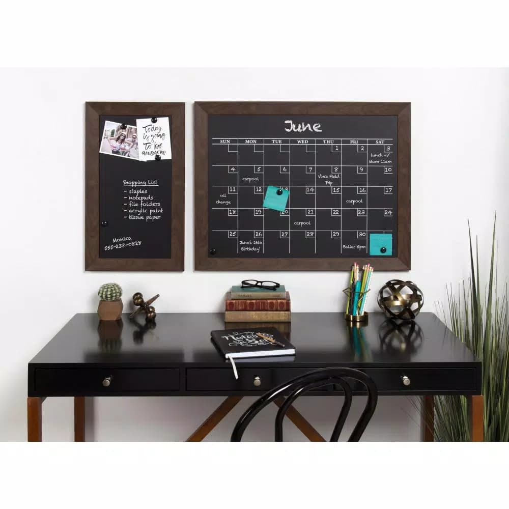 DesignOvation Beatrice Framed Magnetic Chalkboard Monthly Calendar Memo Board