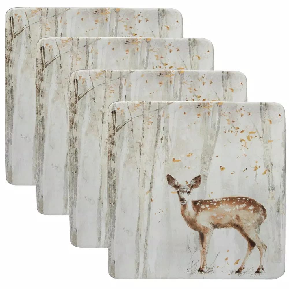 Certified International Woodland Walk 4-Piece Ceramic Dinner Plate Set, Grey and Sepia