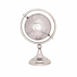 LITTON LANE 14 in. Modern Silver Globe with Axis Ring and Metal Base thumbnail 2