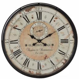 LITTON LANE 32 in. Round Rustic Black Iron and Wood Antique Roman Numeral Wall Clock thumbnail 2