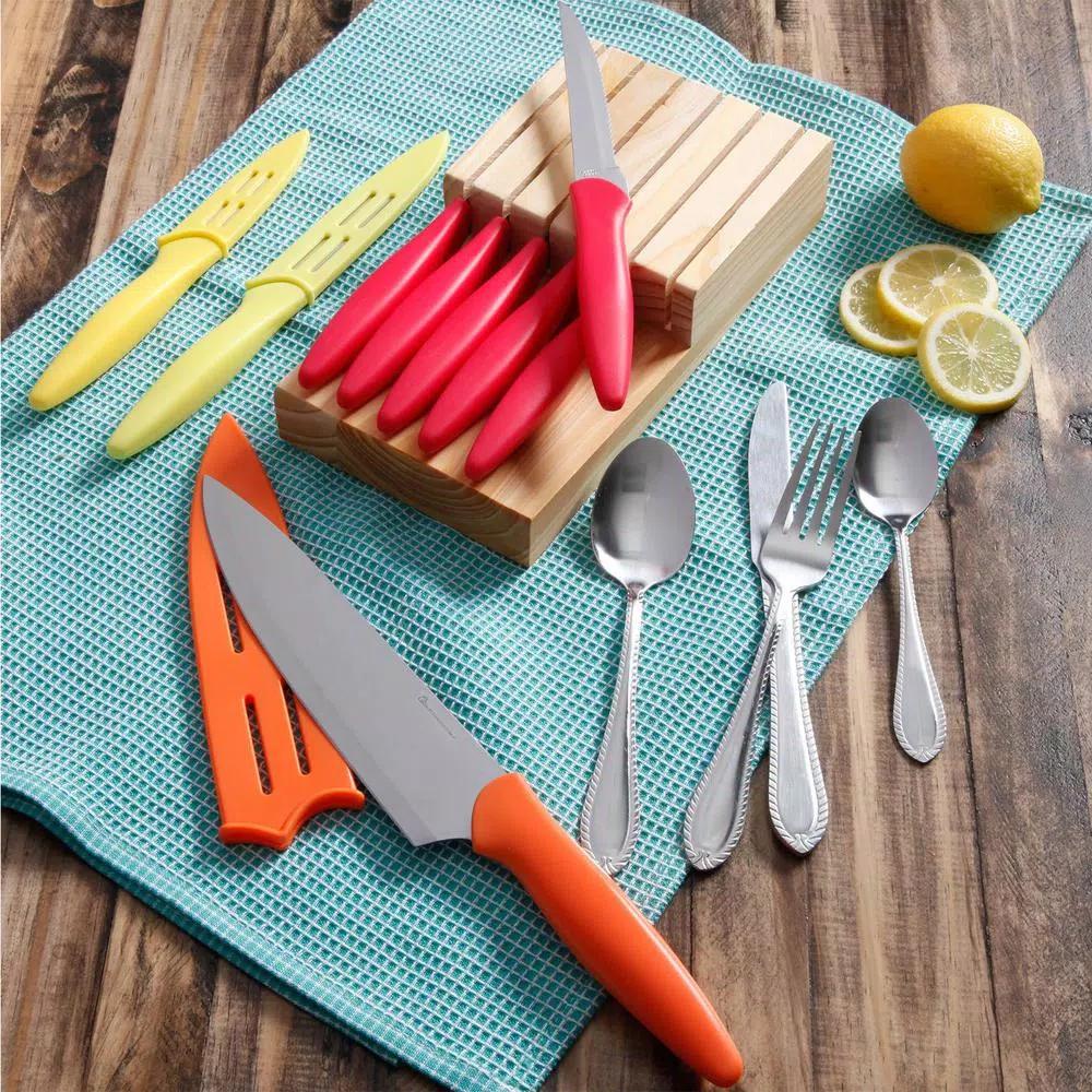 Gibson Home Fairfield Plus 36-Piece Stainless Steel Flatware Set with Wooden Block, Service for 6