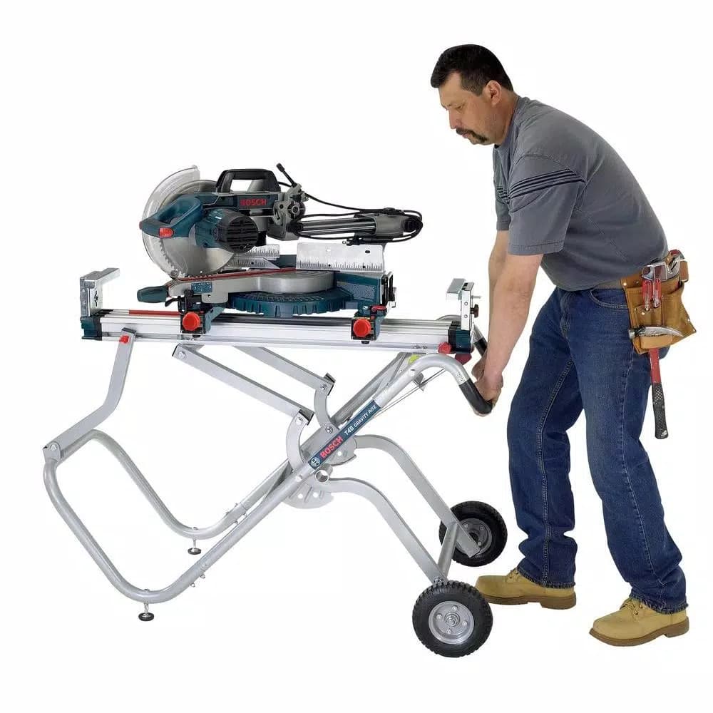 Bosch T4B Gravity Rise Miter Saw Stand with Wheels and Rapid-Release Mounts