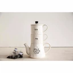 3R Studios White Stackable Teapot and Mugs Set, 3-Piece Ceramic Tea Set thumbnail 2