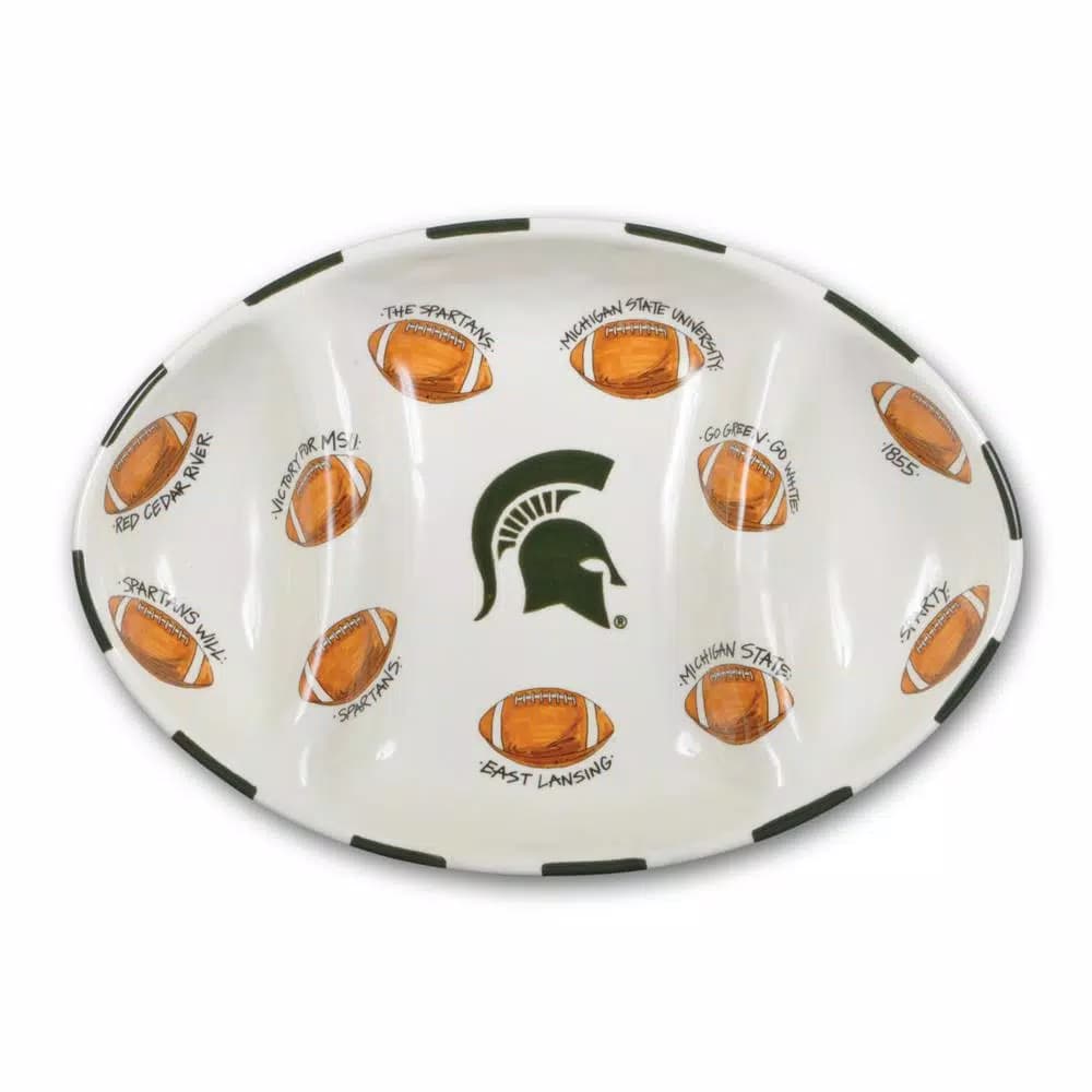 Magnolia Lane Michigan State Football Ceramic Divided Serving Platter