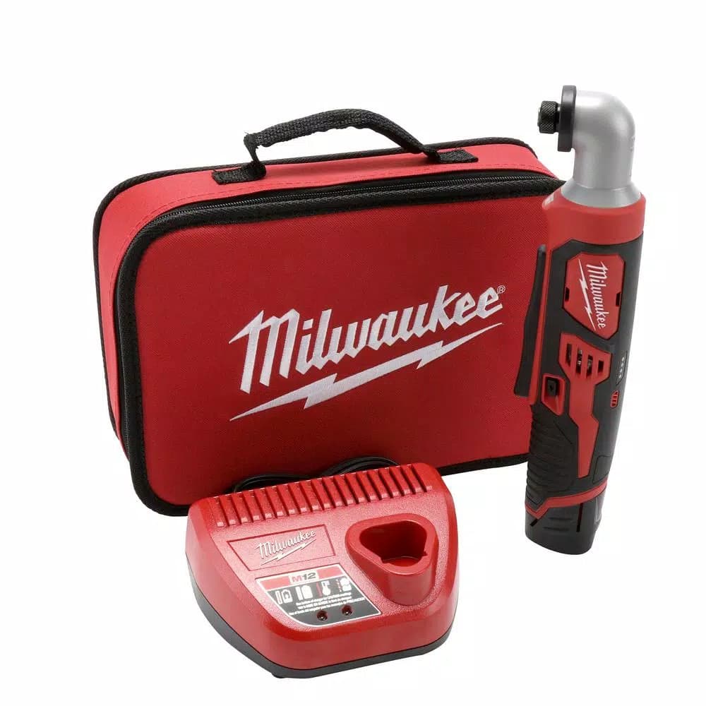 Milwaukee M12 12V Lithium-Ion Cordless 1/4 in. Right Angle Hex Impact Driver Kit with 1.5Ah Battery, Charger & Case