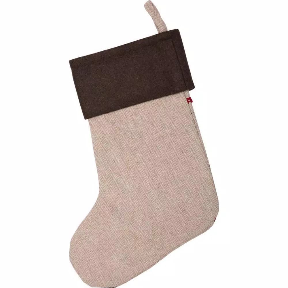 VHC Brands Merry Little Christmas 15 in. Khaki Tan Traditional Holiday Decor Stocking