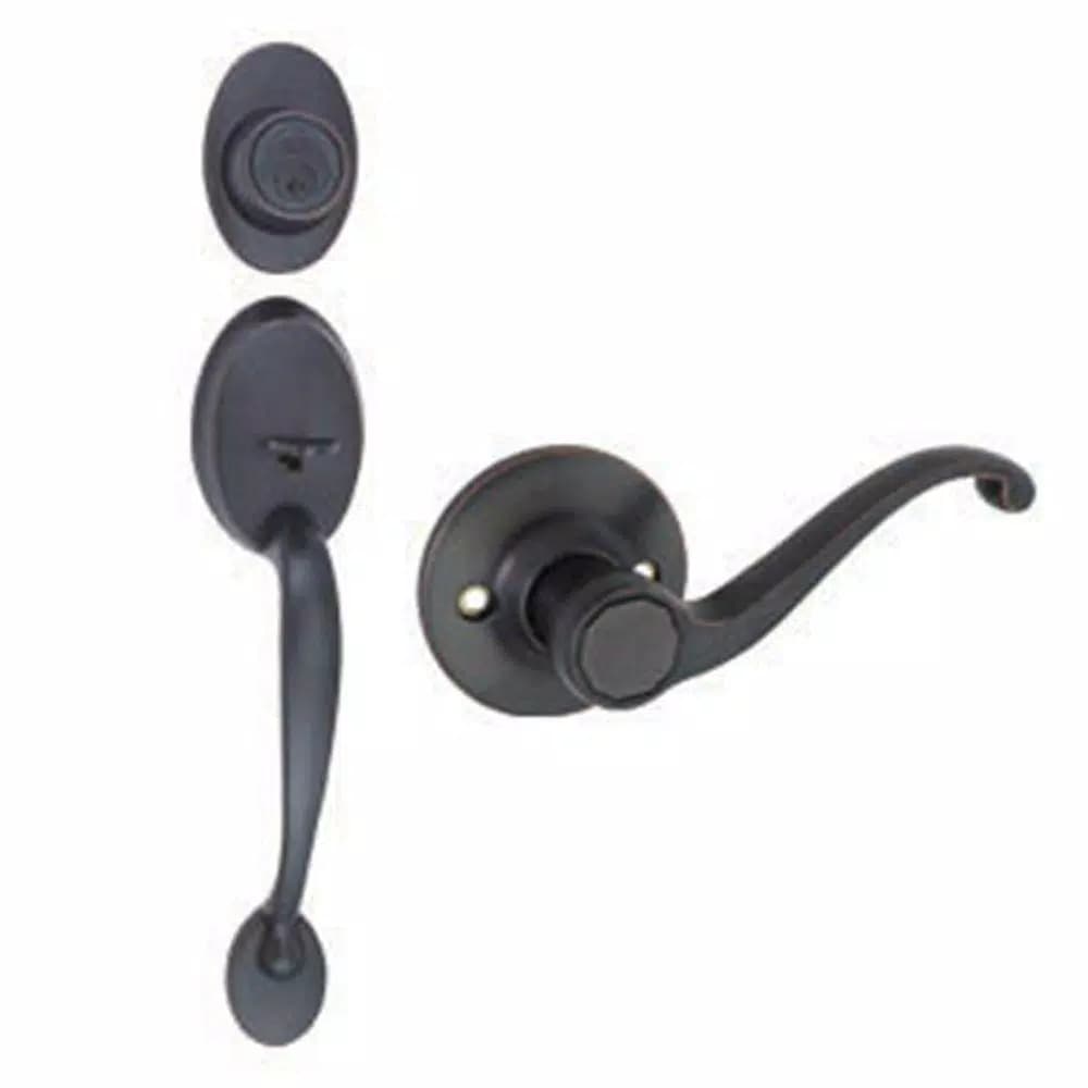 Design House Coventry Oil-Rubbed Bronze Entry Handleset with Scroll Lever and Single Cylinder Deadbolt