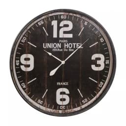 LITTON LANE 35 in. Vintage Round Wall Clock - Distressed Black Metal Industrial Design thumbnail 1