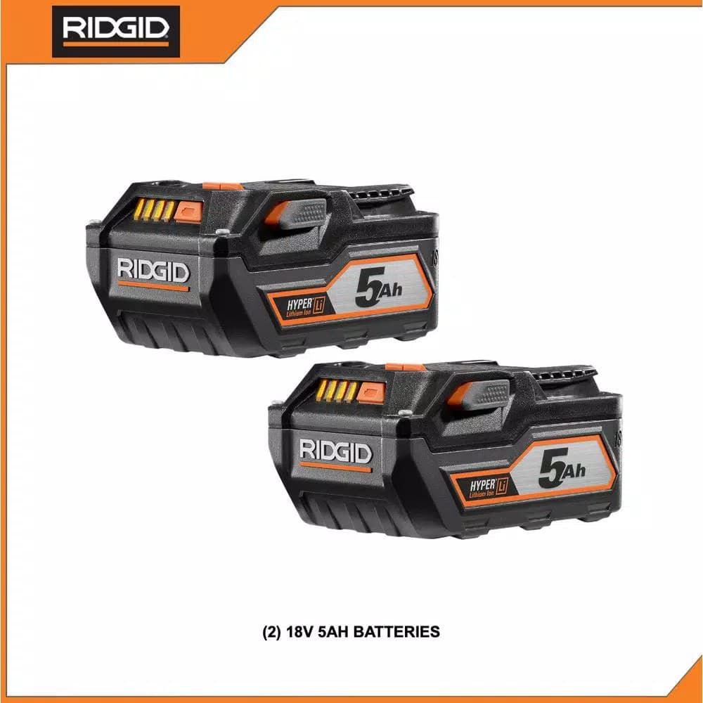 RIDGID 18V 5.0 Ah Lithium-Ion Battery Pack, 2-Pack