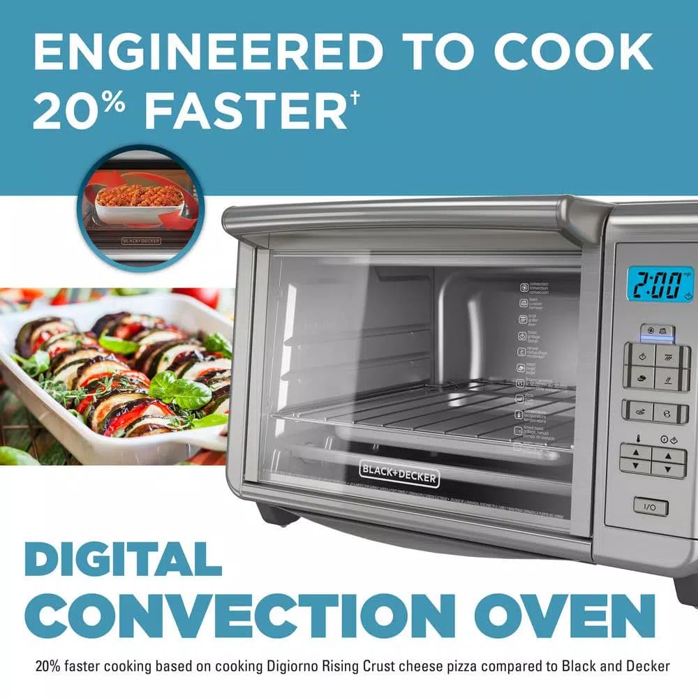 BLACK+DECKER 1500W 6-Slice Digital Convection Toaster Oven with Broiler Pan, Stainless Steel