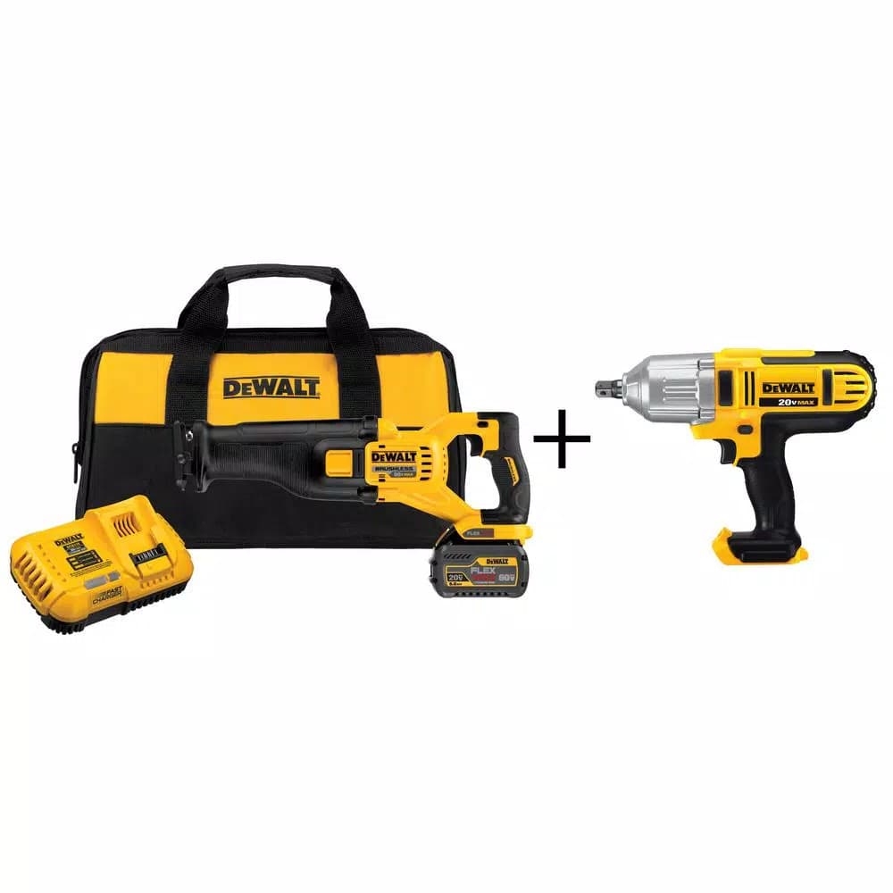 DEWALT FLEXVOLT 60V MAX Brushless 4-1/2 in. to 6 in. Angle Grinder Kit with 6.0Ah Battery & Bonus 20V Impact Wrench