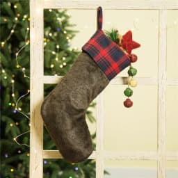 Glitzhome 19 in. Plush Christmas Stocking with Red and Green Plaid Cuff thumbnail 6
