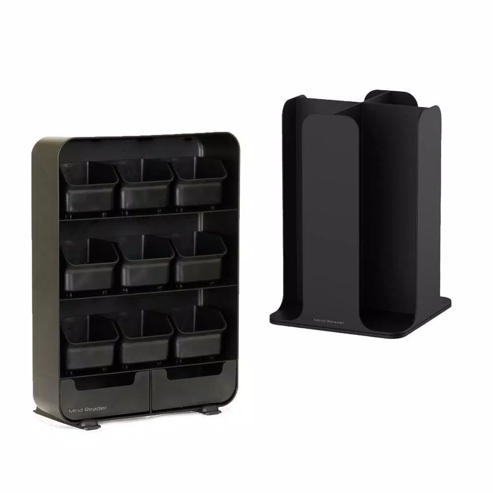 Mind Reader Black Coffee Pod and Condiment Organizer Station with Cup and Lid Storage