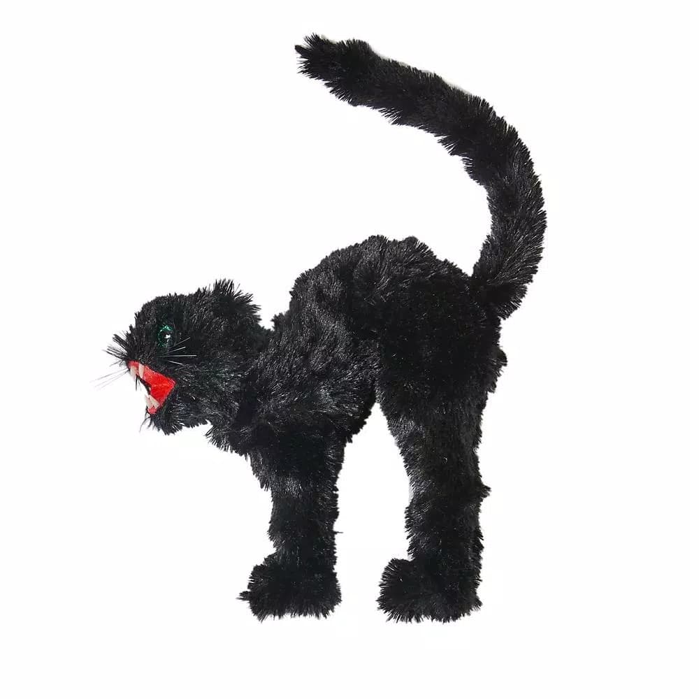 Unbranded 12 in. x 8 in. Furry Black Cat Halloween Tabletop Decoration