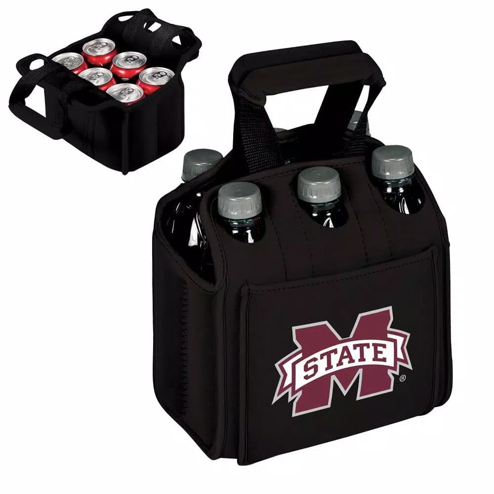 Picnic Time Mississippi State University Bulldogs 6-Bottle Insulated Neoprene Beverage Carrier, Black