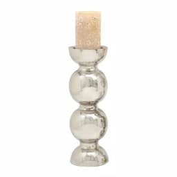 LITTON LANE 18 in. x 6 in. Classic Iron Candle Holder with Spherical Orb Accent, Polished Silver Finish thumbnail 2