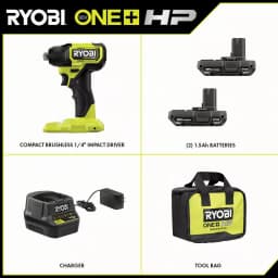 RYOBI ONE+ HP 18V Brushless 1/4 in. Compact Impact Driver Kit with (2) 1.5 Ah Batteries, Charger, and Bag thumbnail 2