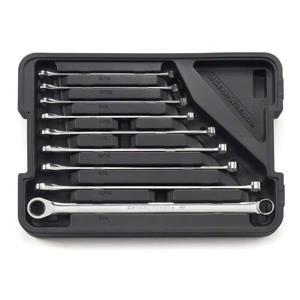 GearWrench 85998 9-Piece SAE Extra Long Pattern GearBox Ratcheting Wrench Set