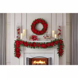 Home Accents Holiday 9 ft. Berry Bliss Pre-Lit LED Artificial Christmas Garland with Red Poinsettias thumbnail 2