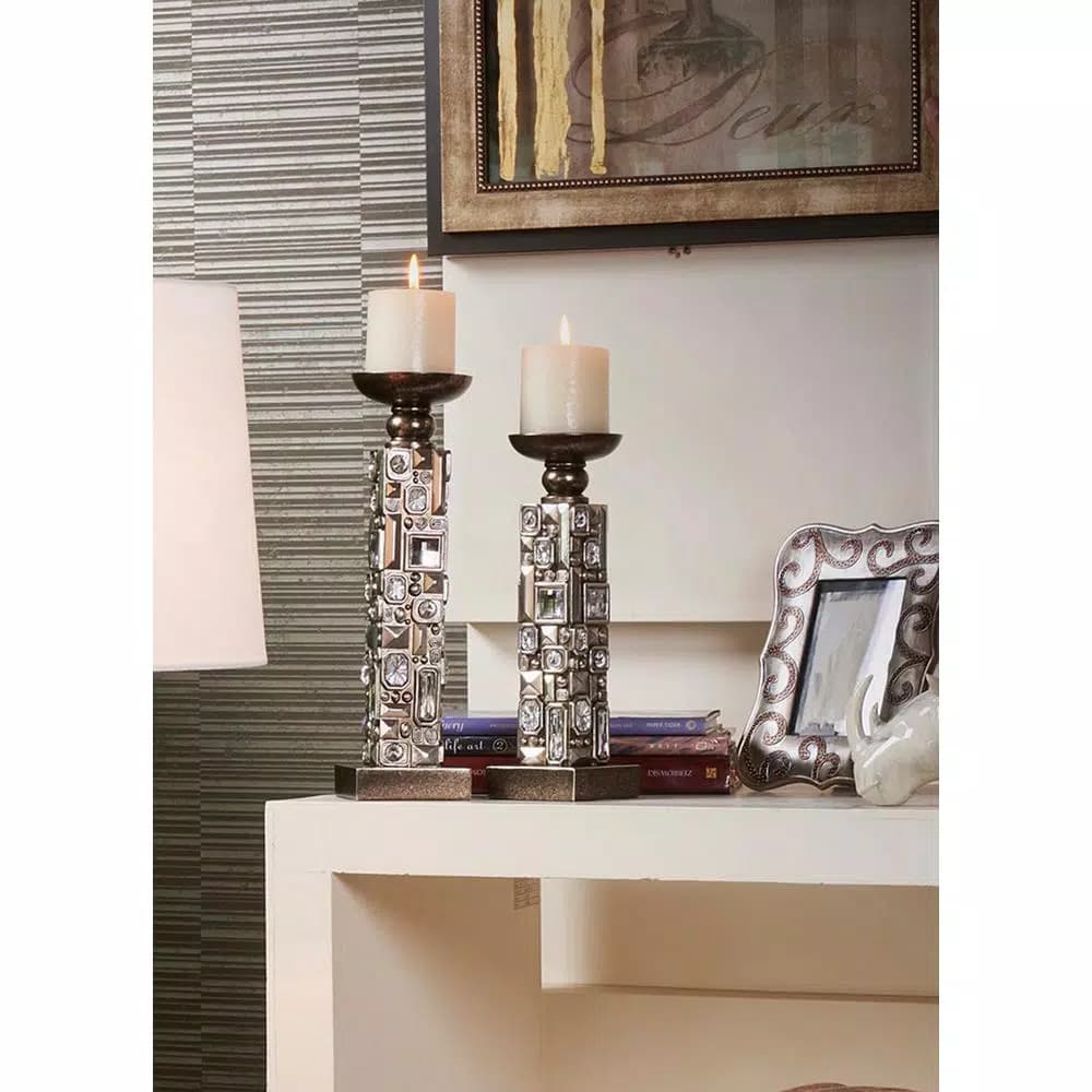 Unbranded Sierra Mirrored Abstract Candle Holder Set, 12 in. & 14 in., Bronze Gold Finish
