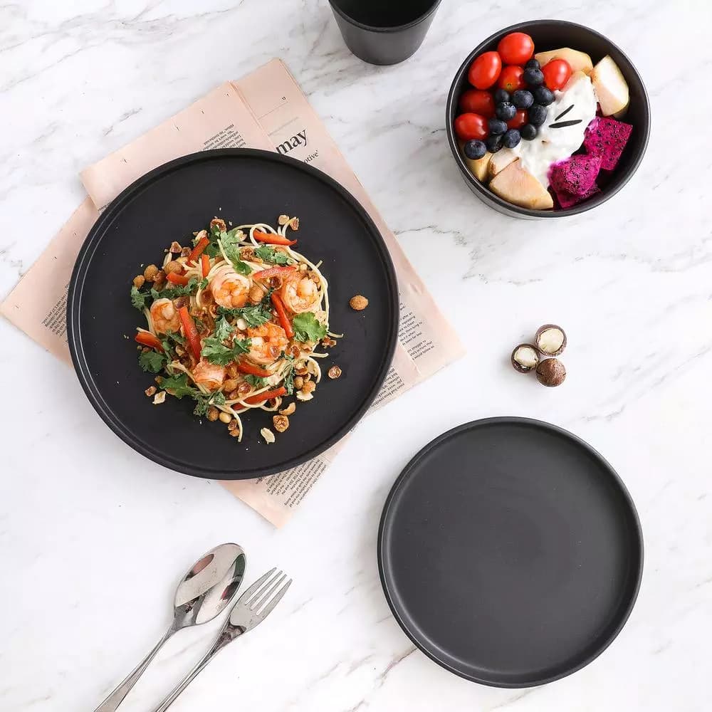 Stone Lain 16-Piece Modern Black Matte Stoneware Dinnerware Set for 4