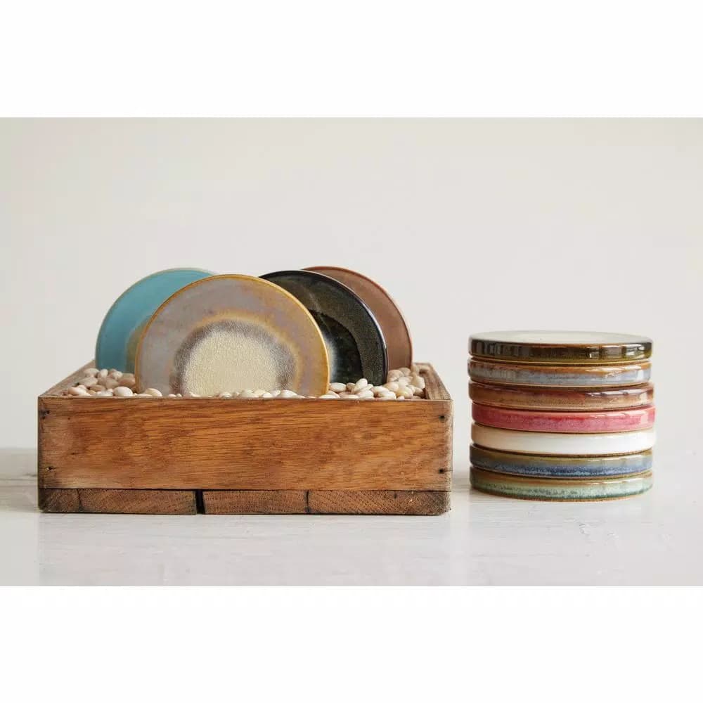 3R Studios 12-Piece Round Stoneware Trivet and Serving Board Set, Multicolor